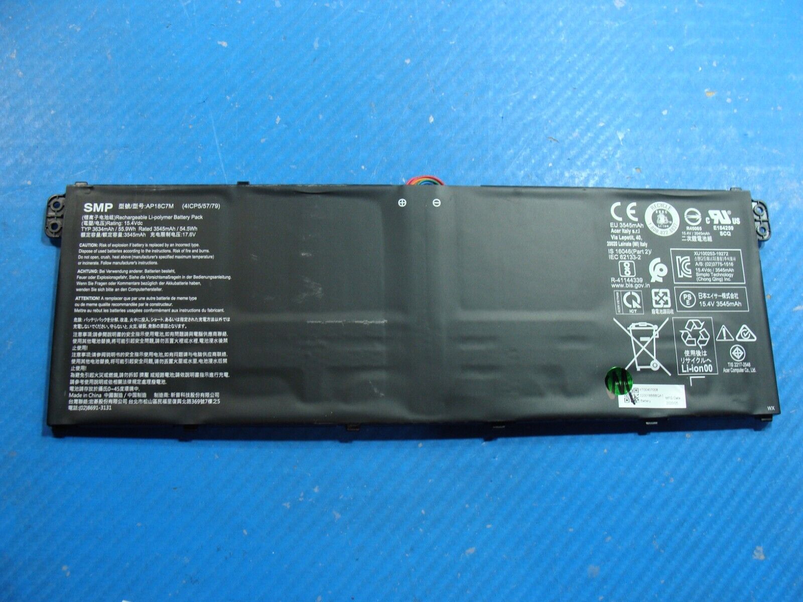 Acer Swift 3 13.5 N19H3 SF313-52-526M OEM Battery 15.4V 54.5Wh 3545mAh AP18C7M