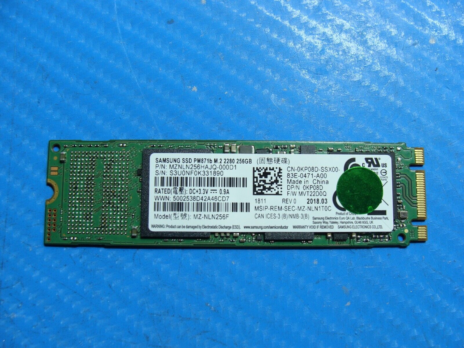 Dell 7390 Samsung Sata M.2 256Gb SSD Solid State Drive MZNLN256HAJQ-000D1 KP08D