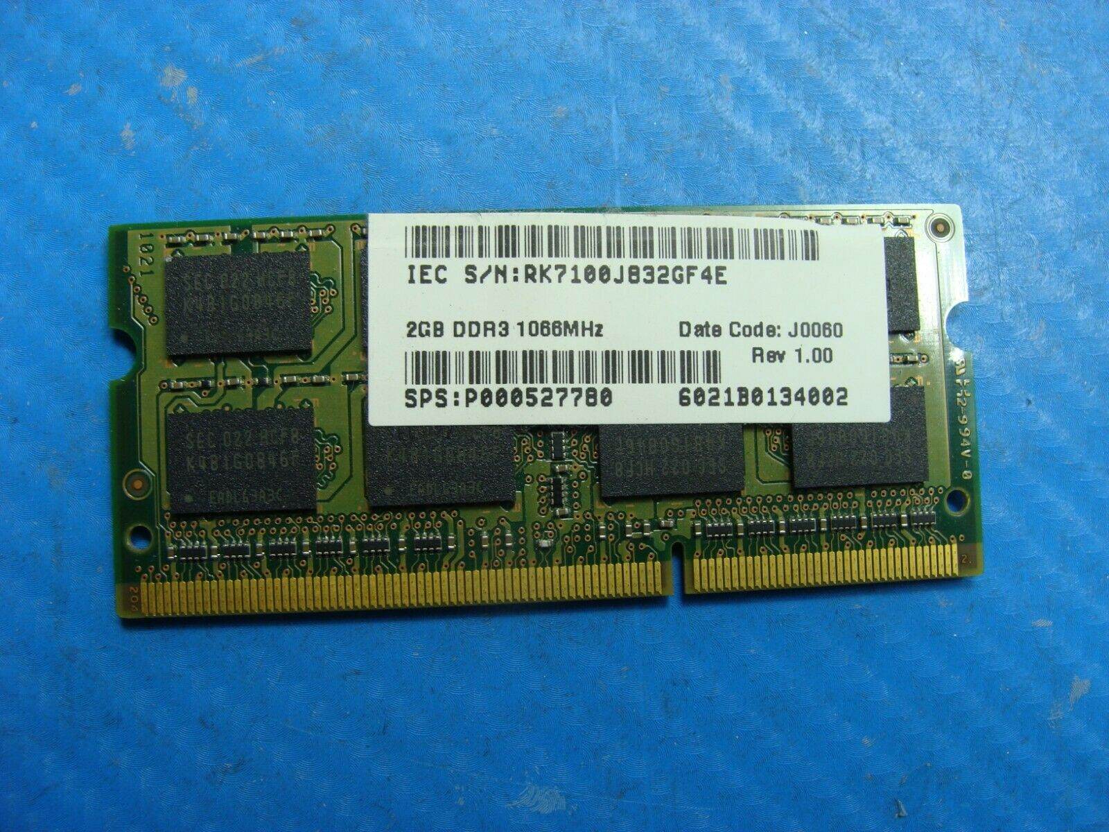 HP 6z-1100 Laptop Samsung 2GB Memory PC3-8500S-07-10-F2 M471B5673FH0-CF8 - Tested Computer Laptop Parts
