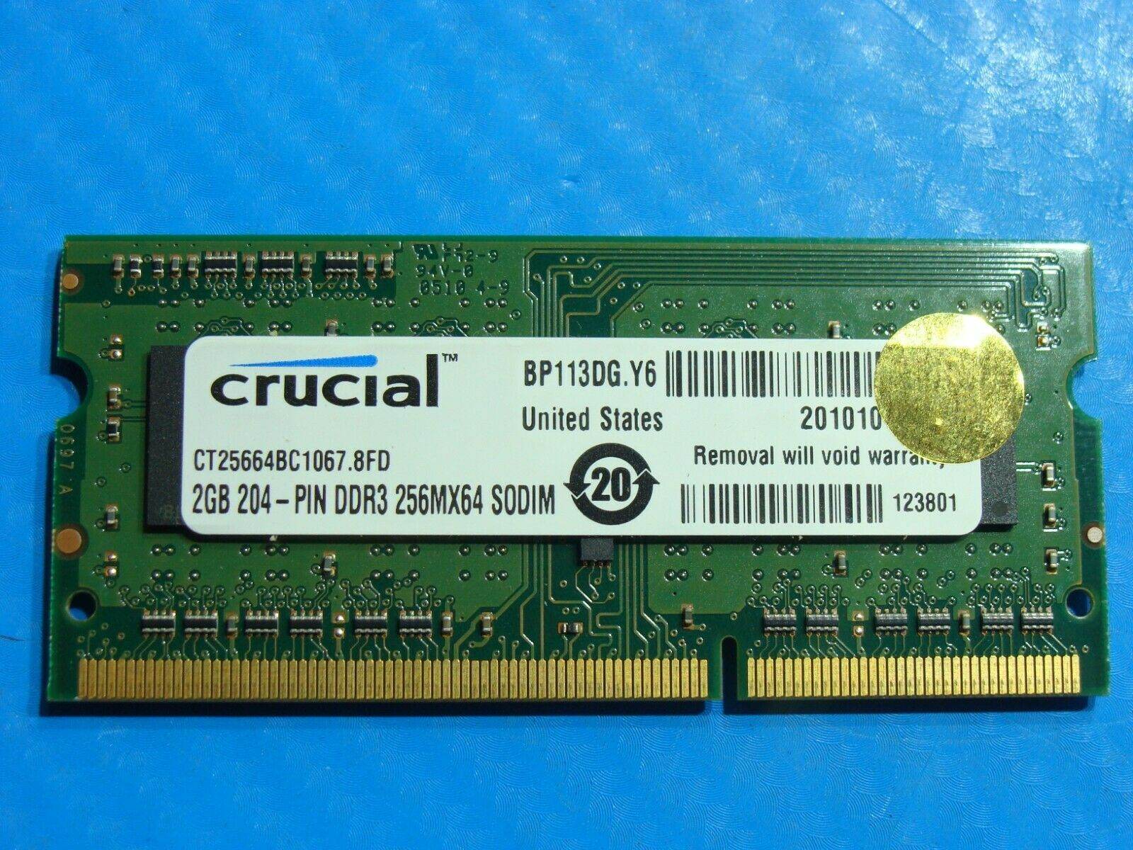 MacBook A1286 Laptop Micron 2GB Memory PC3-8500S-7-10-B1 MT8JSF25664HZ-1G1D1 - Tested Computer Laptop Parts