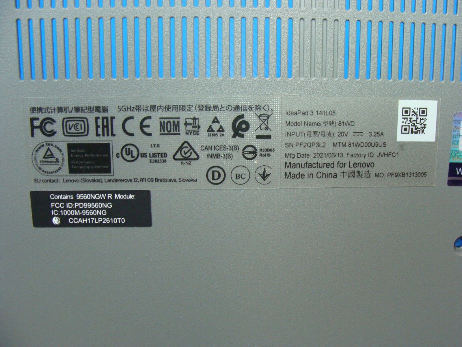 Lenovo IdeaPad 14” 3 14IIL05 81WD Genuine Laptop Bottom Case AP1JU000860
