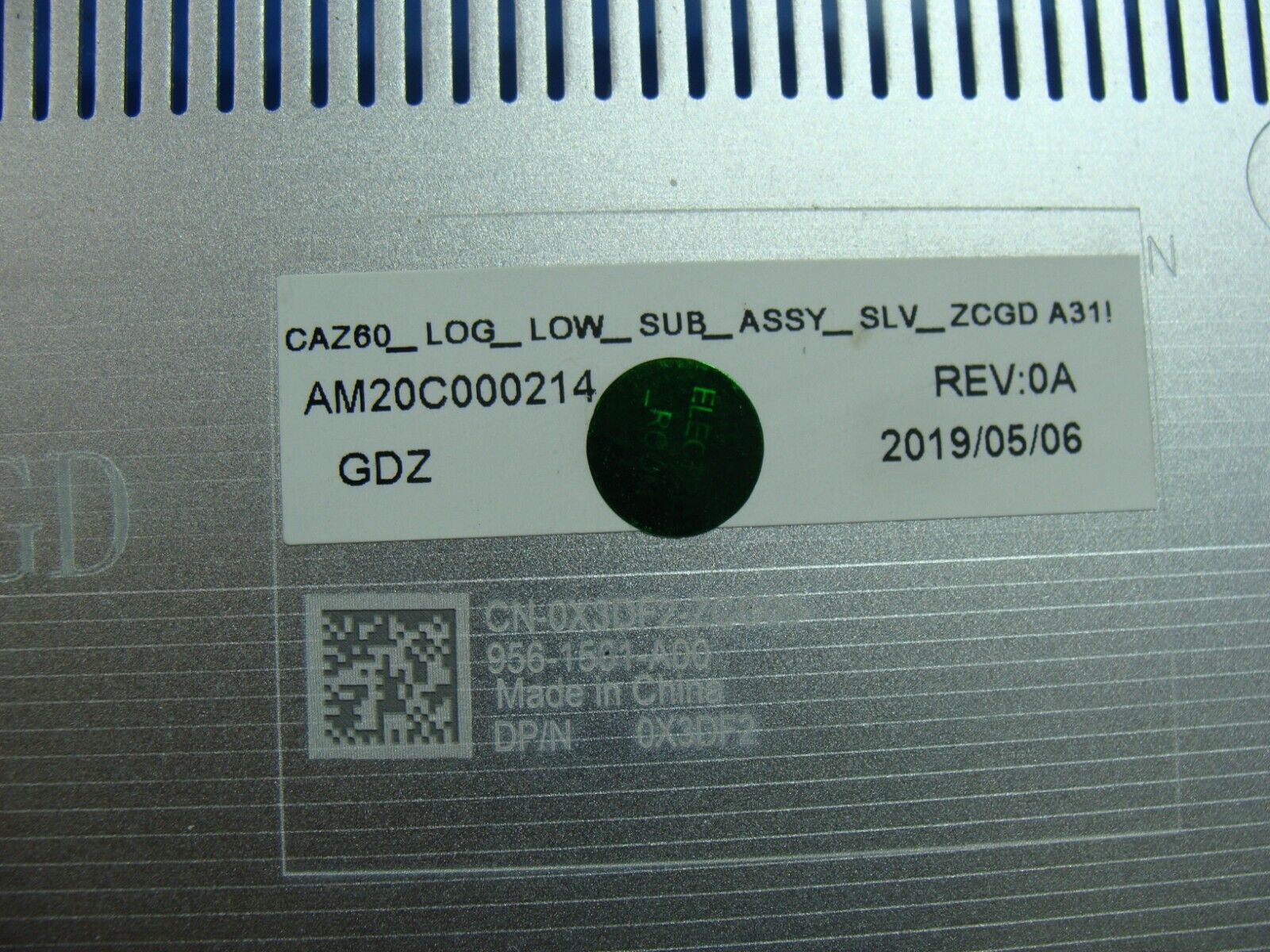 Dell XPS 13 9380 13.3 Bottom Case Base Cover X3DF2