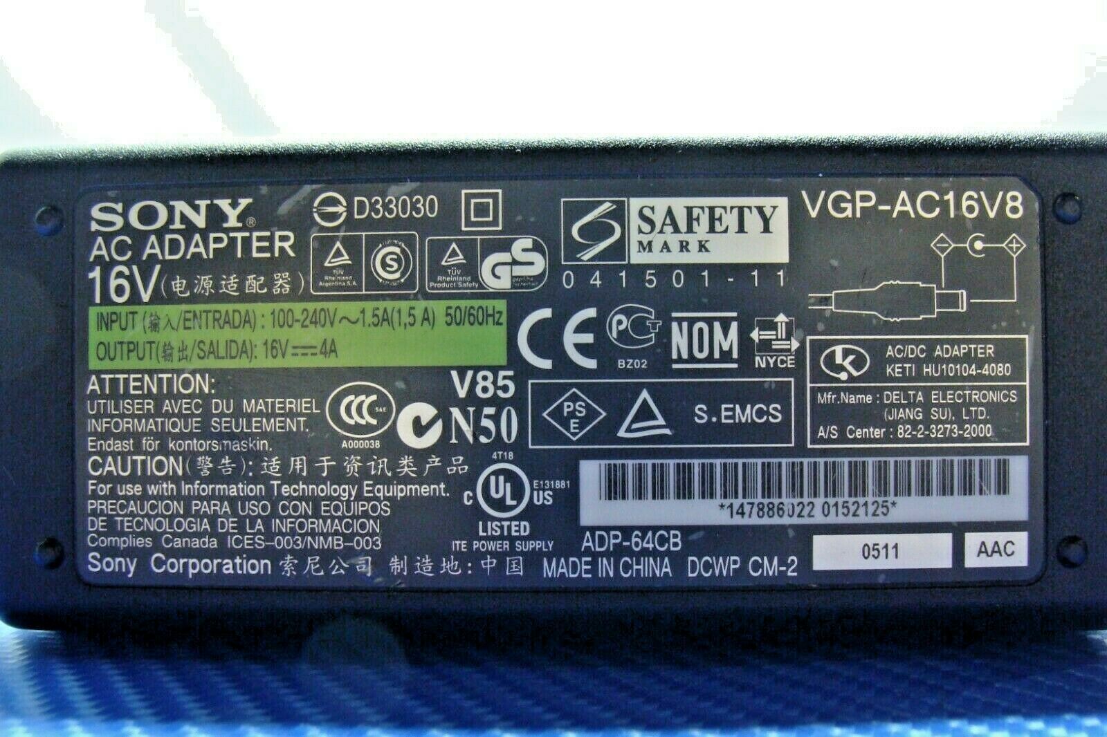 Genuine Sony 64W 16V 4A AC Power Adapter Charger VGP-AC16V8 ADP-64CB - Laptop Parts - Buy Authentic Computer Parts - Top Seller Ebay