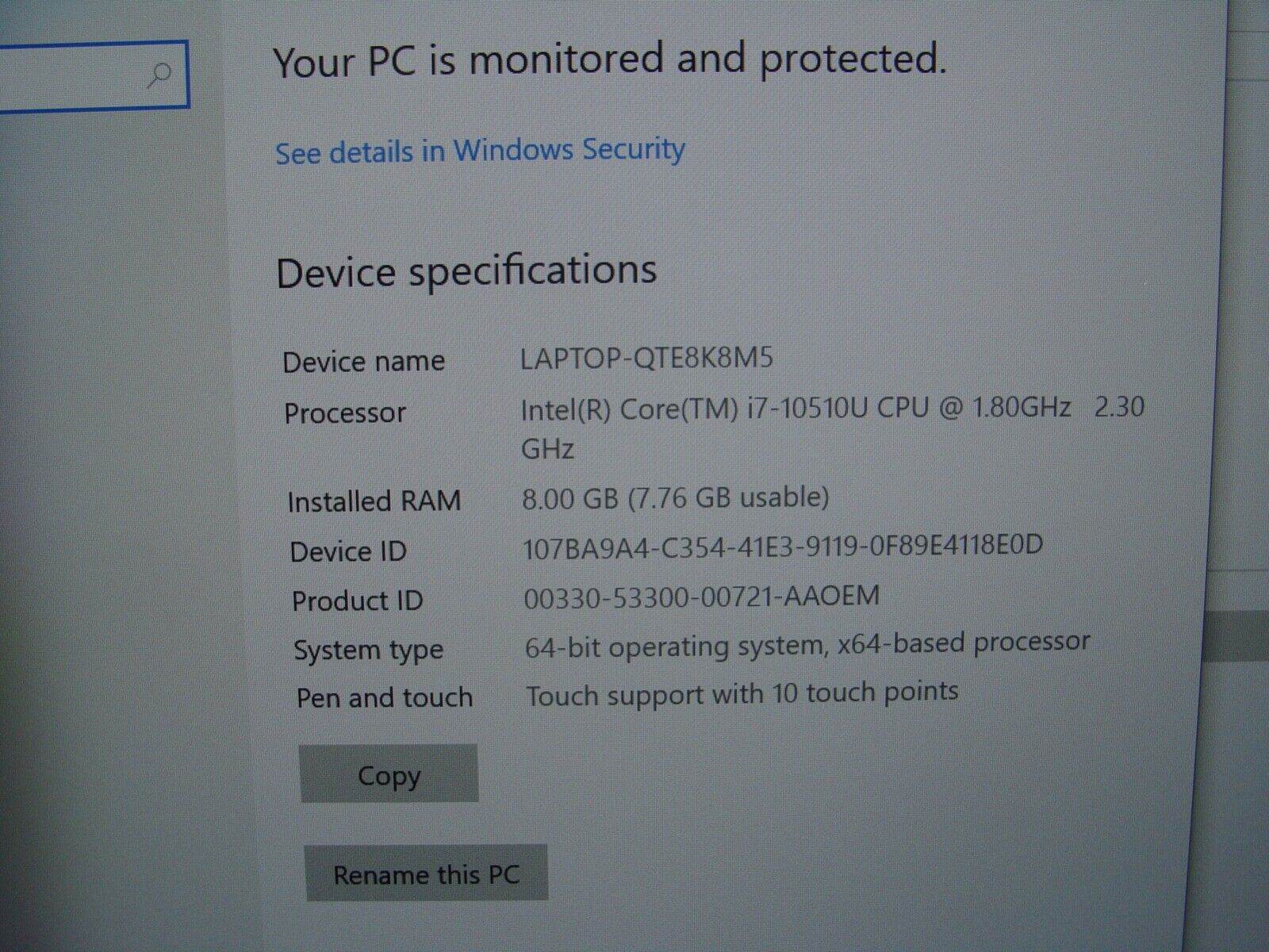 Warranty Touchscreen Lenovo ThinkPad X13 Laptop 512 GB SSD i7 10510U 1.8 Ghz 8GB - Tested Computer Laptop Parts