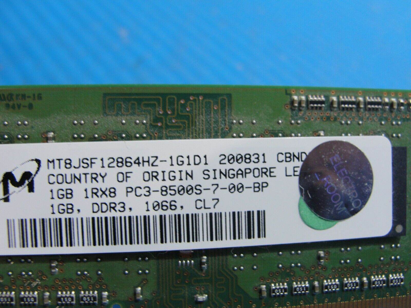 MacBook A1278 Laptop Micron 1GB Memory PC3-8500S-7-00-BP MT8JSF12864HZ-1G1D1 - Tested Computer Laptop Parts