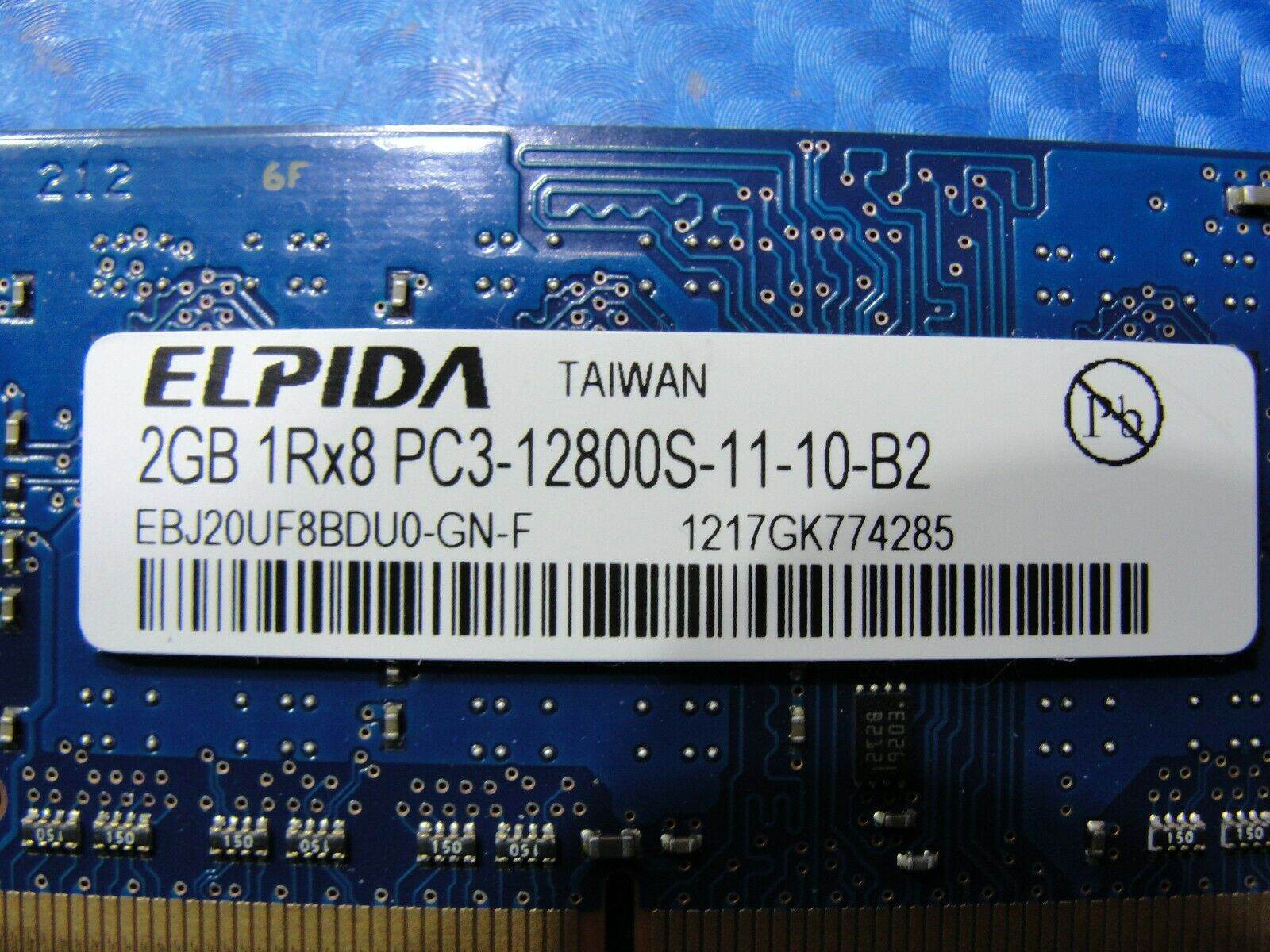 MacBook Pro A1278 Elpida 2GB 1Rx8 PC-12800S SO-DIMM Memory RAM EBJ20UF8BDU0-GN-F - Tested Computer Laptop Parts