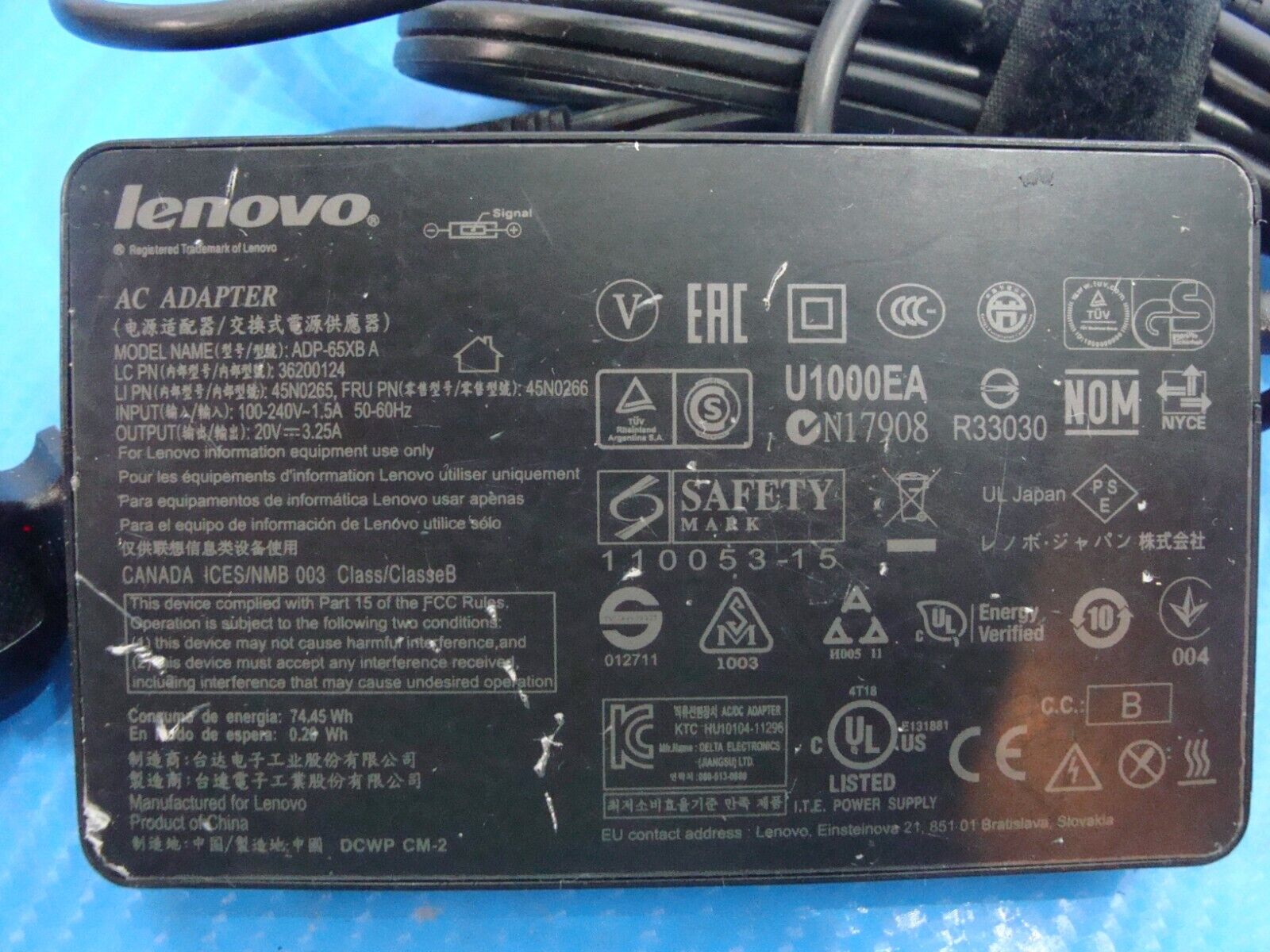 Genuine OEM Charger Lenovo 65w 20V 3.25A IdeaPad Yoga Power Supply ADP-65XB A