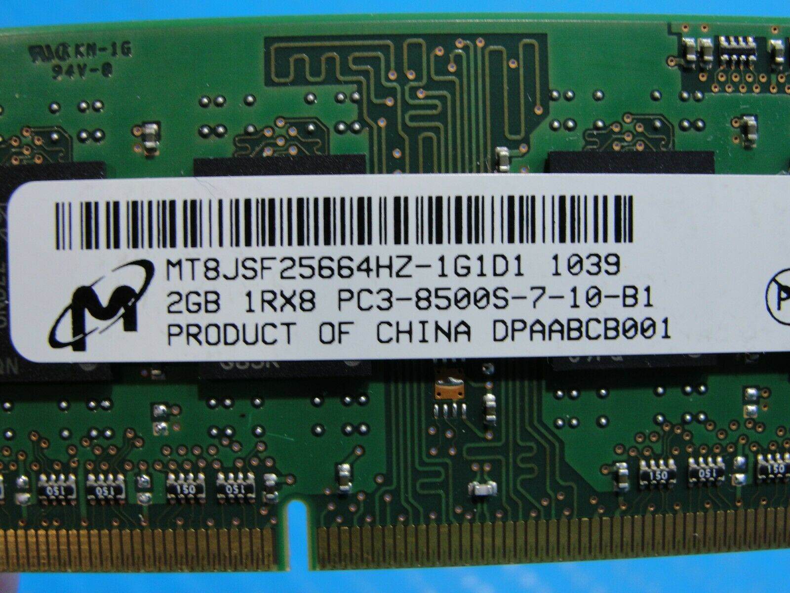MacBook Pro A1286 Laptop Micron 2GB Memory PC3-8500S-7-10-B1 MT8JSF25664HZ-1G1D1 - Tested Computer Laptop Parts