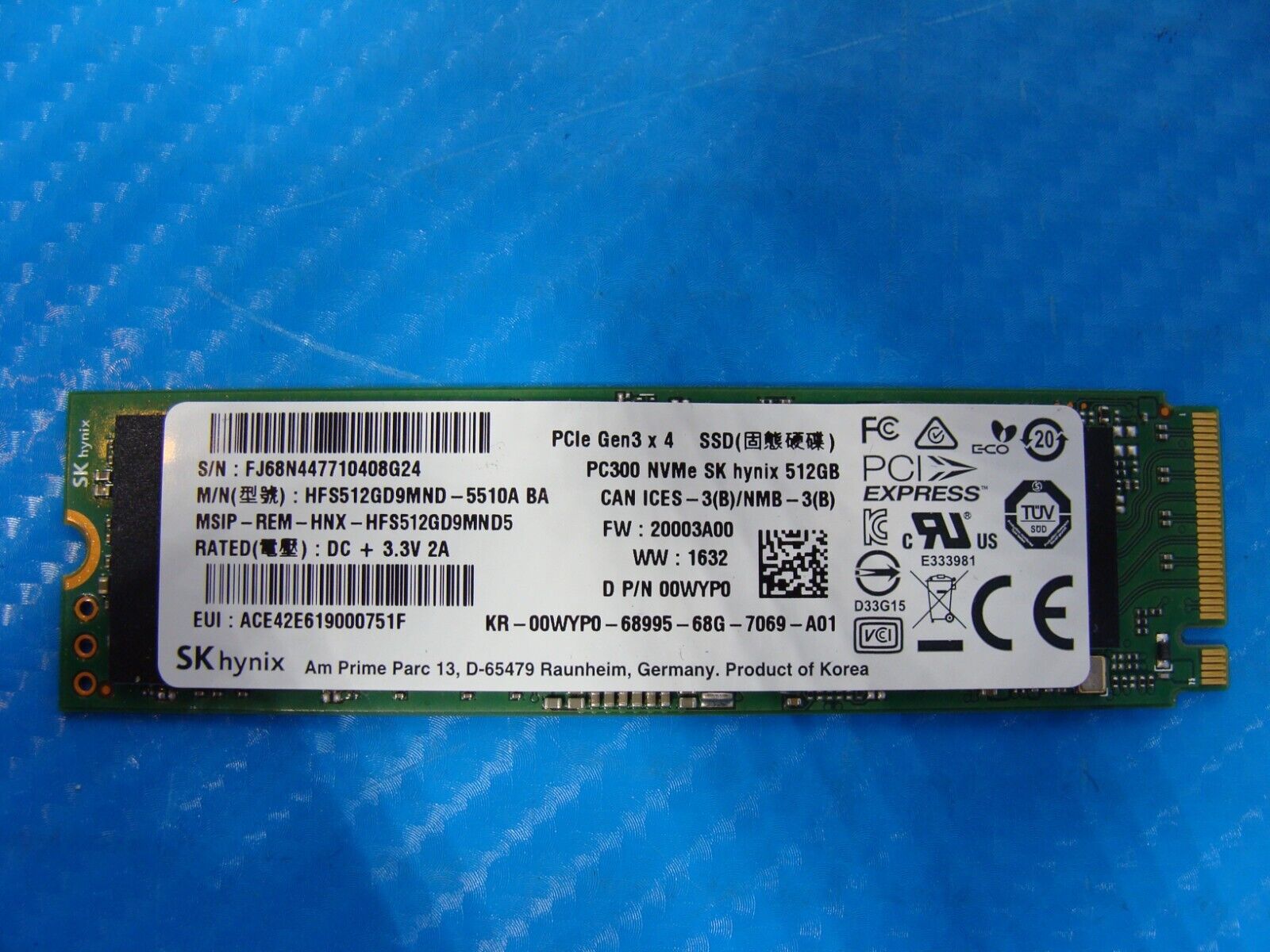Dell XPS 15 9550 SK Hynix 512Gb SSD Solid State Drive HFS512GD9MND5-5510A 0WYP0