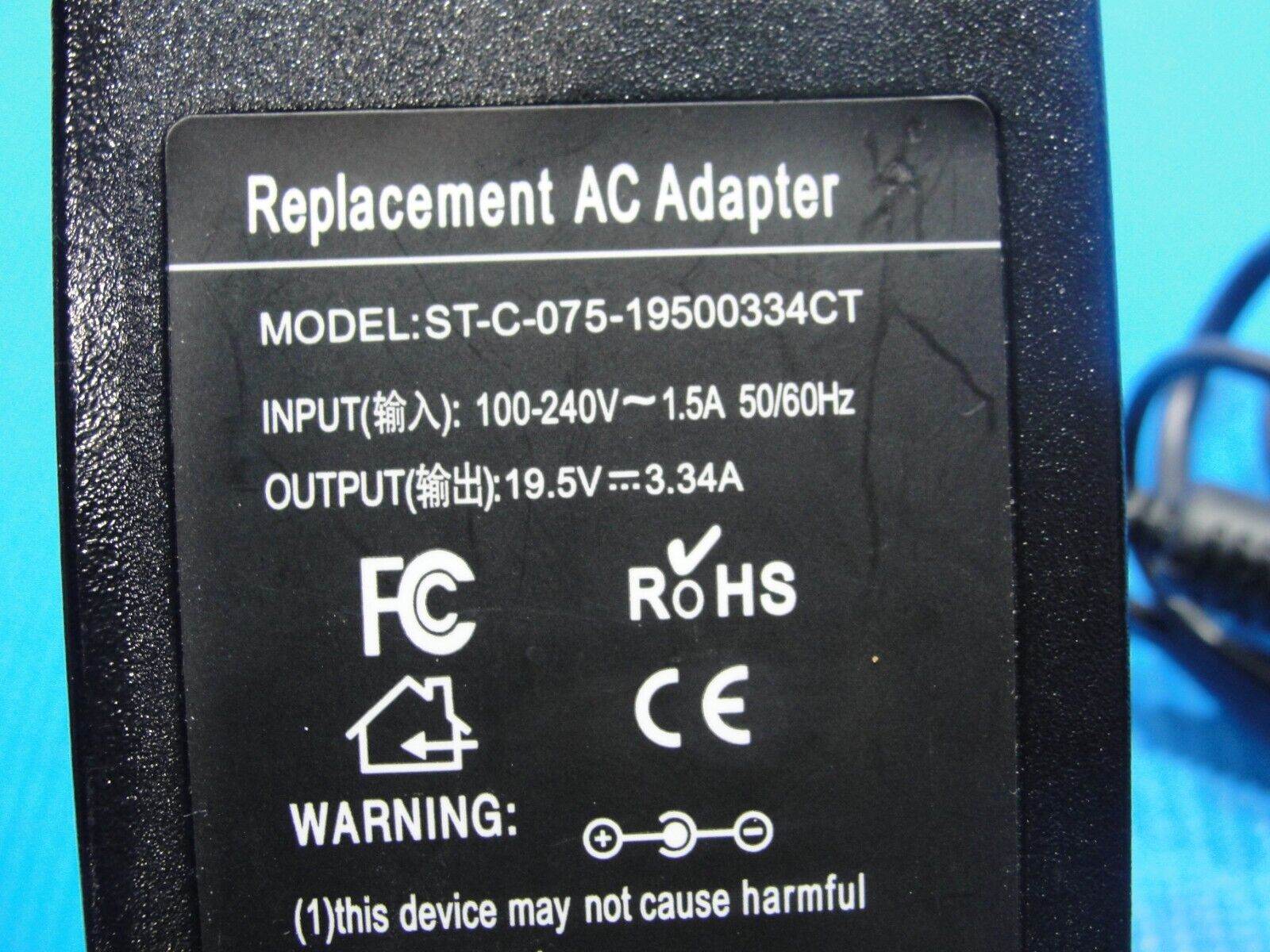 Laptop AC Power Adapter Charger 19.5V 3.34A 65W ST-C-075-19500334CT - Tested Computer Laptop Parts