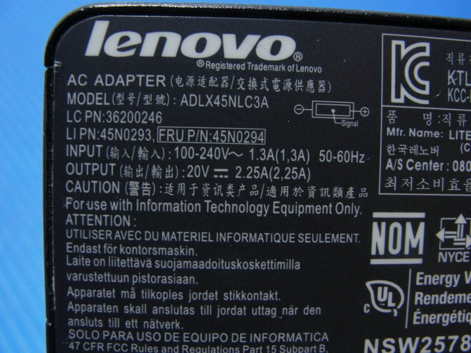 Genuine OEM Lenovo AC Adapter Power Charger 20V 2.25A 45W 45N0294 36200246 - Laptop Parts - Buy Authentic Computer Parts - Top Seller Ebay