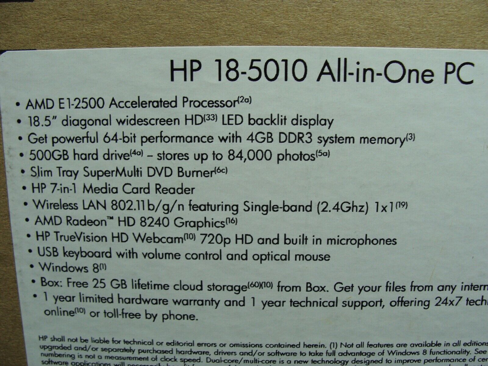 Original Box HP Pavilion 18-5010 AIO AMD E1-2500 1.4Ghz 4GB RAM 500GB HDD W10H