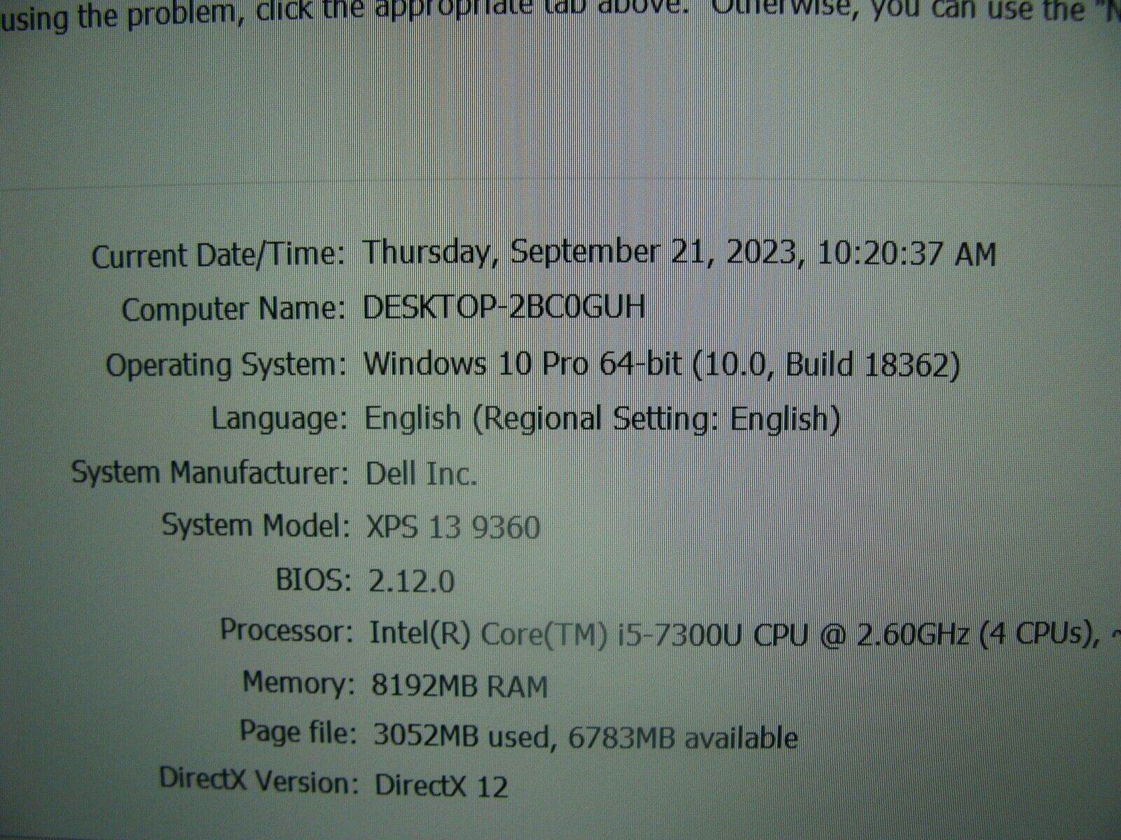 Grade A+ Excel Battery Dell XPS 13 9360 Laptop Intel i5-7300U 2.6GHZ 256GB 8GB - Tested Computer Laptop Parts