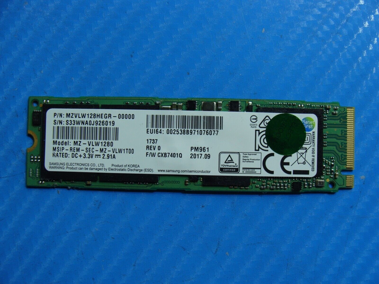 MSI GE72MVR 7RG Samsung 128GB NVMe SSD Solid State Drive MZVLW128HEGR-00000