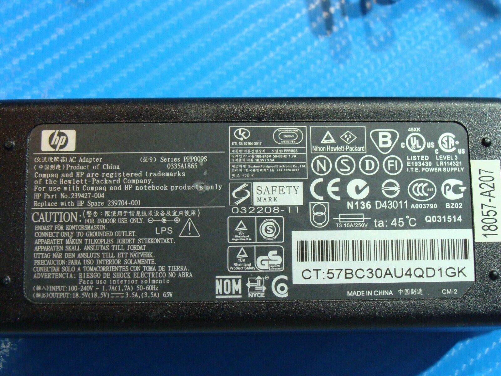 Genuine HP AC Power Adapter Charger 65w P/N 239427-004 18.5V 3.5A - Tested Computer Laptop Parts