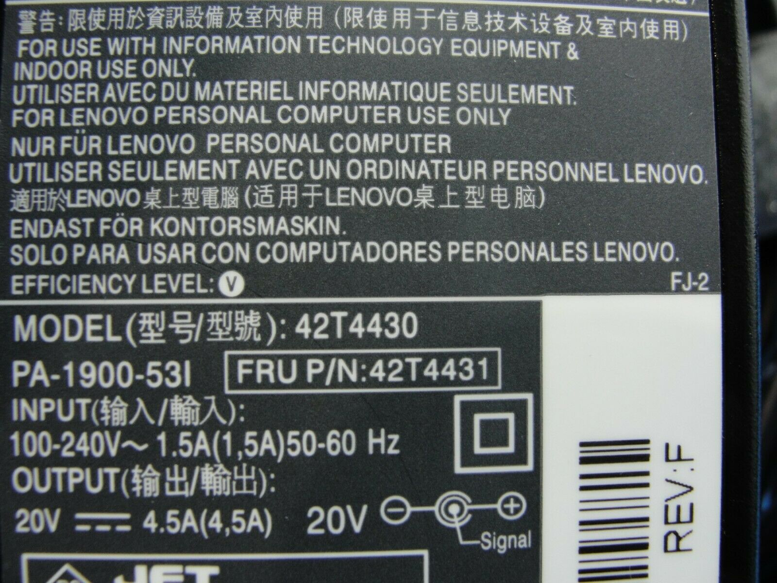 Genuine Lenovo AC Adapter Power Charger 20V 4.5A 90W 42T4431 42T4430 