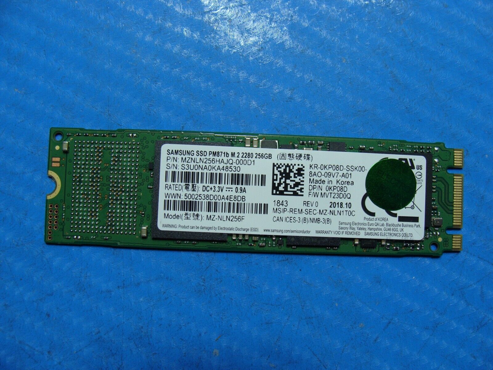 Dell 7290 Samsung M.2 SATA 256GB SSD Solid State Drive MZNLN256HAJQ-000D1 KP08D