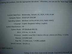 OB A+ FHD 80% battery HP EliteBook 840 G6 Intel i7-8665U 8GB DDR4 256GB SSD