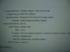 WRTY 2025 GRADE A Dell Latitude 7520 15.6" TOUCH FHD i7-1185G7 3.0GHz 32GB 512GB