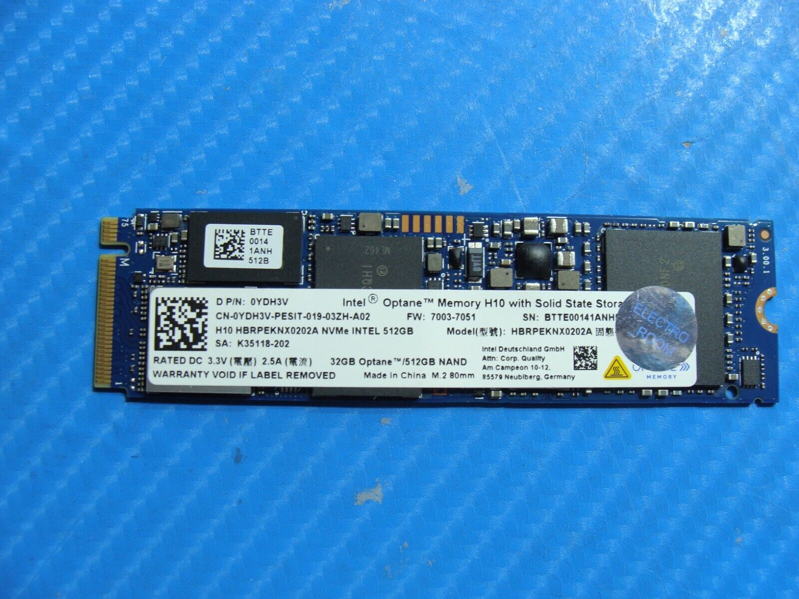 Dell 7391 2in1 Intel NVMe M.2 32GB/512GB SSD Solid State Drive HBRPEKNX0202A