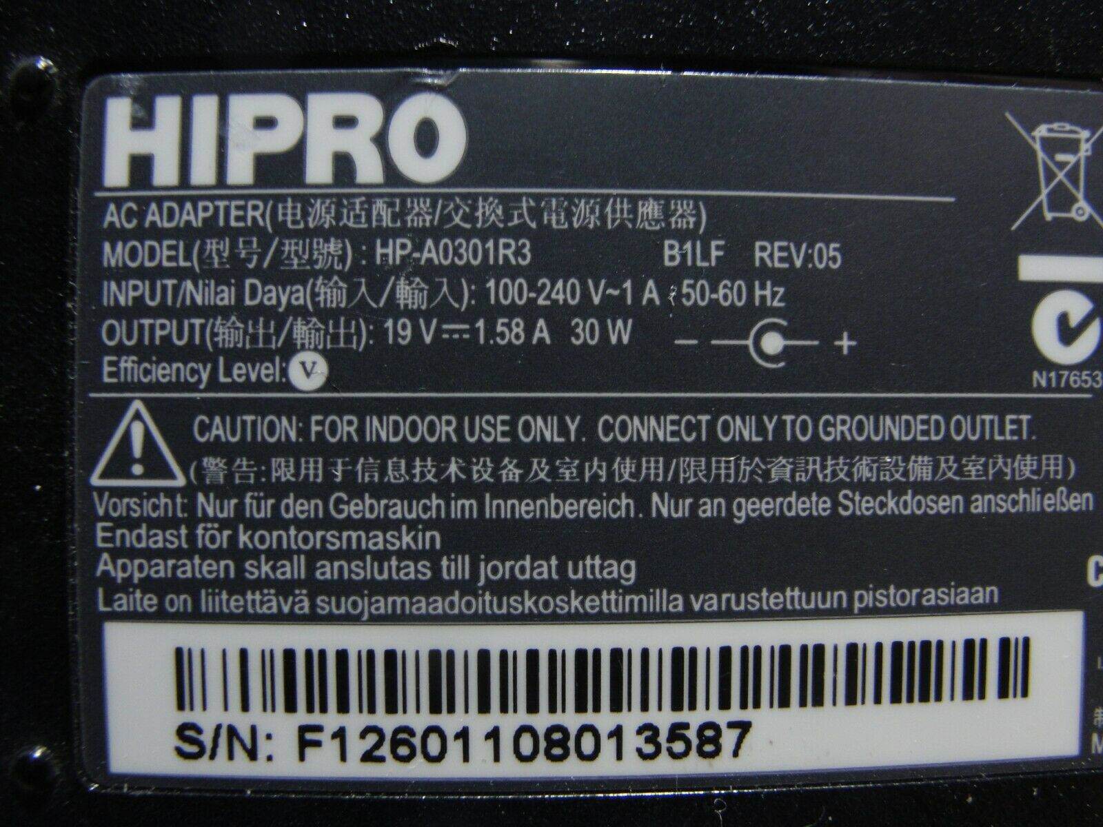 Genuine Hipro OEM AC Adapter Power Charger 19.5V 1.58A 30W HP-A0301R3 - Tested Computer Laptop Parts