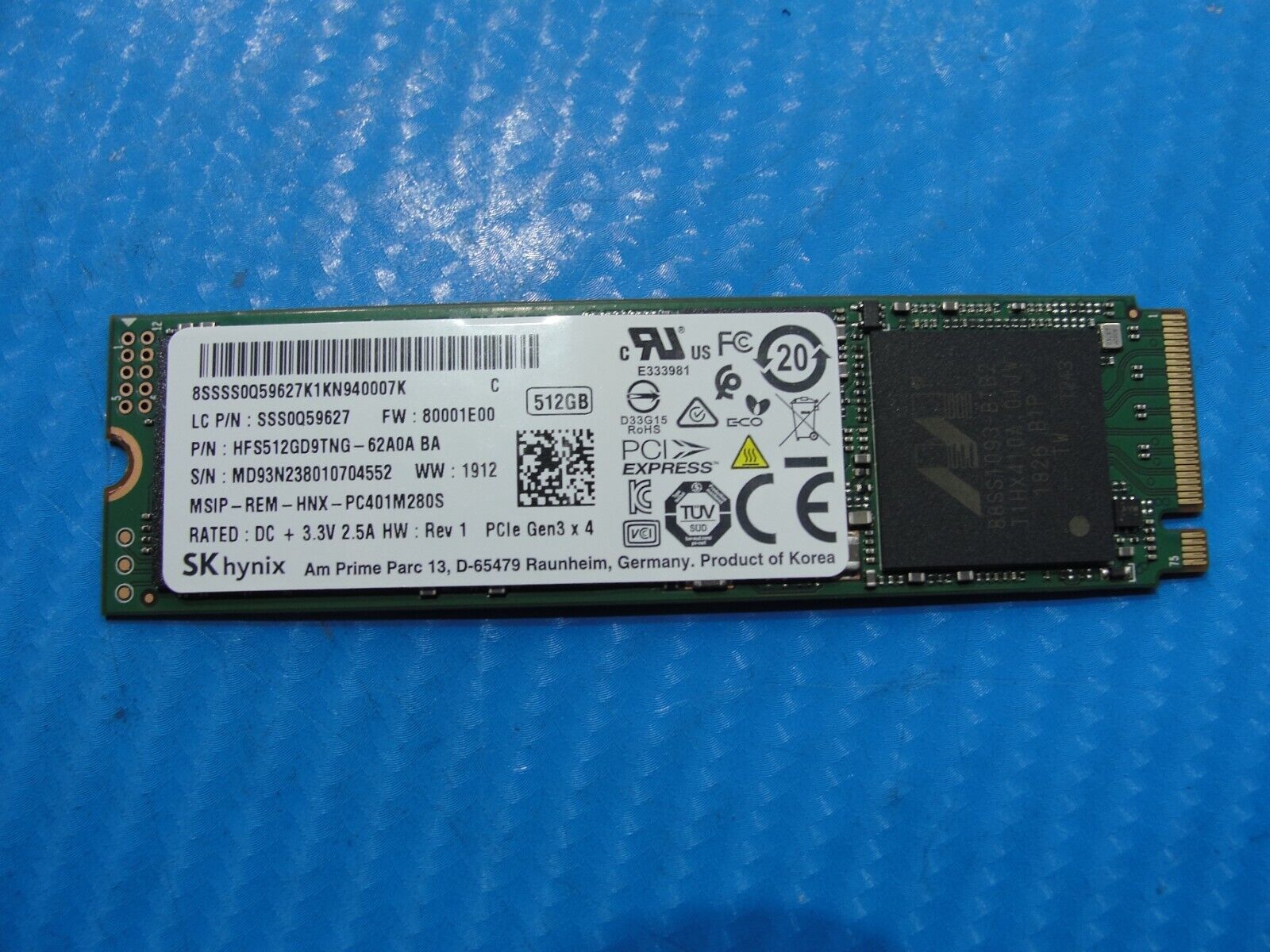 Lenovo 730S-13IWL SK Hynix 512GB M.2 SSD Solid State Drive HFS512GD9TNG-62A0A