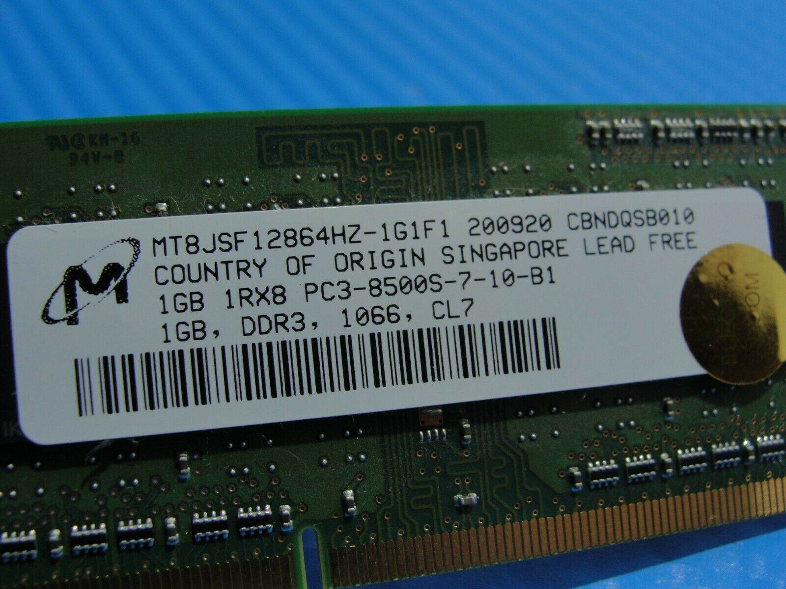 MacBook A1278 Micron 1GB 1Rx8 PC3-8500S SO-DIMM RAM Memory MT8JSF12864HZ-1G1F1 - Tested Computer Laptop Parts