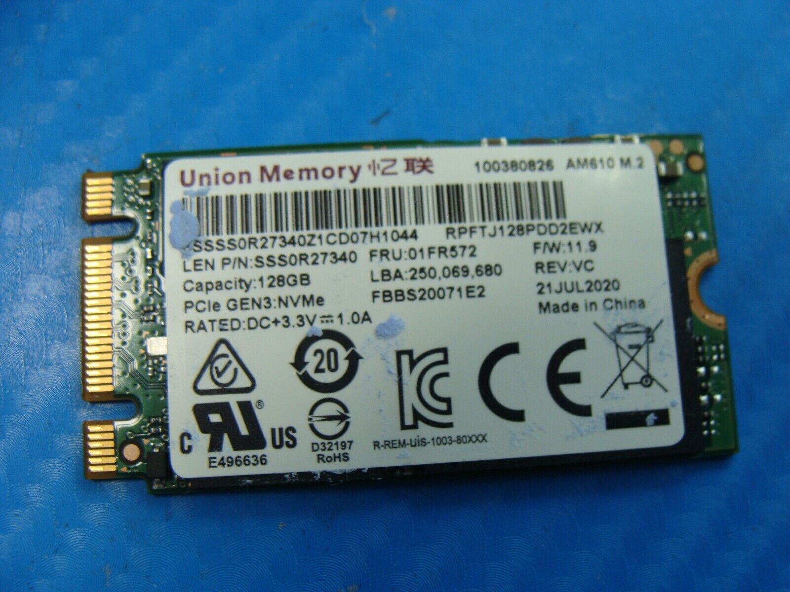 Lenovo 14IML05 Union Memory NVMe M.2 128GB SSD Solid State Drive RPFTJ128PDD2EWX