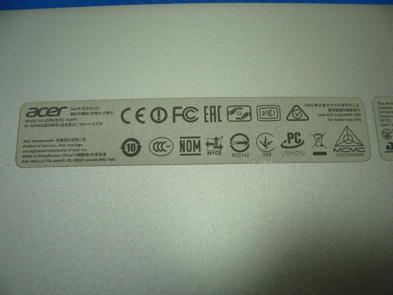 Acer Swift SF314-51-52W2 14 Bottom Case Base Cover 13N1-0QA0801