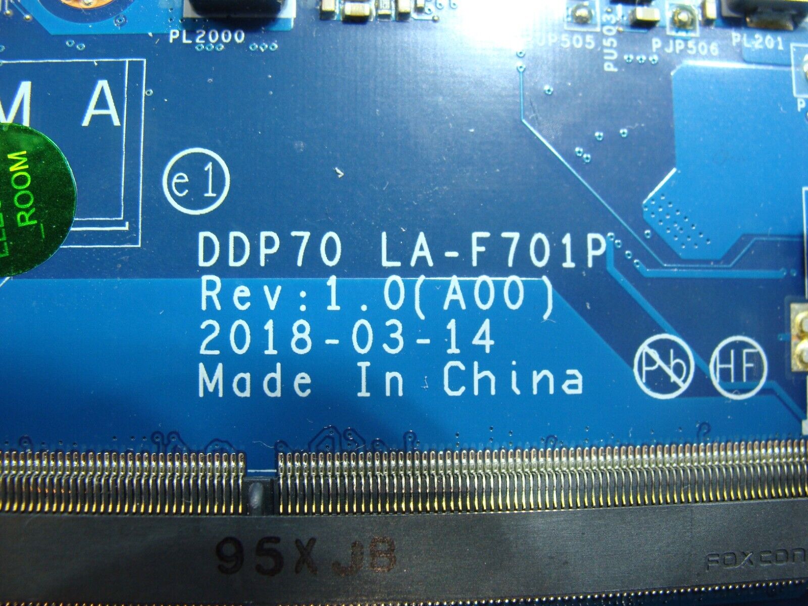 Dell Latitude 5491 14 Intel i7-8850H 2.6GHz Motherboard F37WM LA-F701P