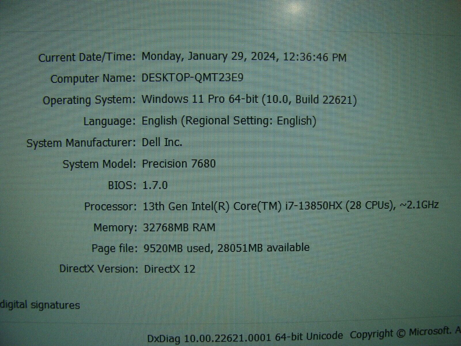 WRTY2026 Dell Precision 7680 16 FHD+ i7-13850HX 5.3GHz 32GB 512GB SSD RTX 2000