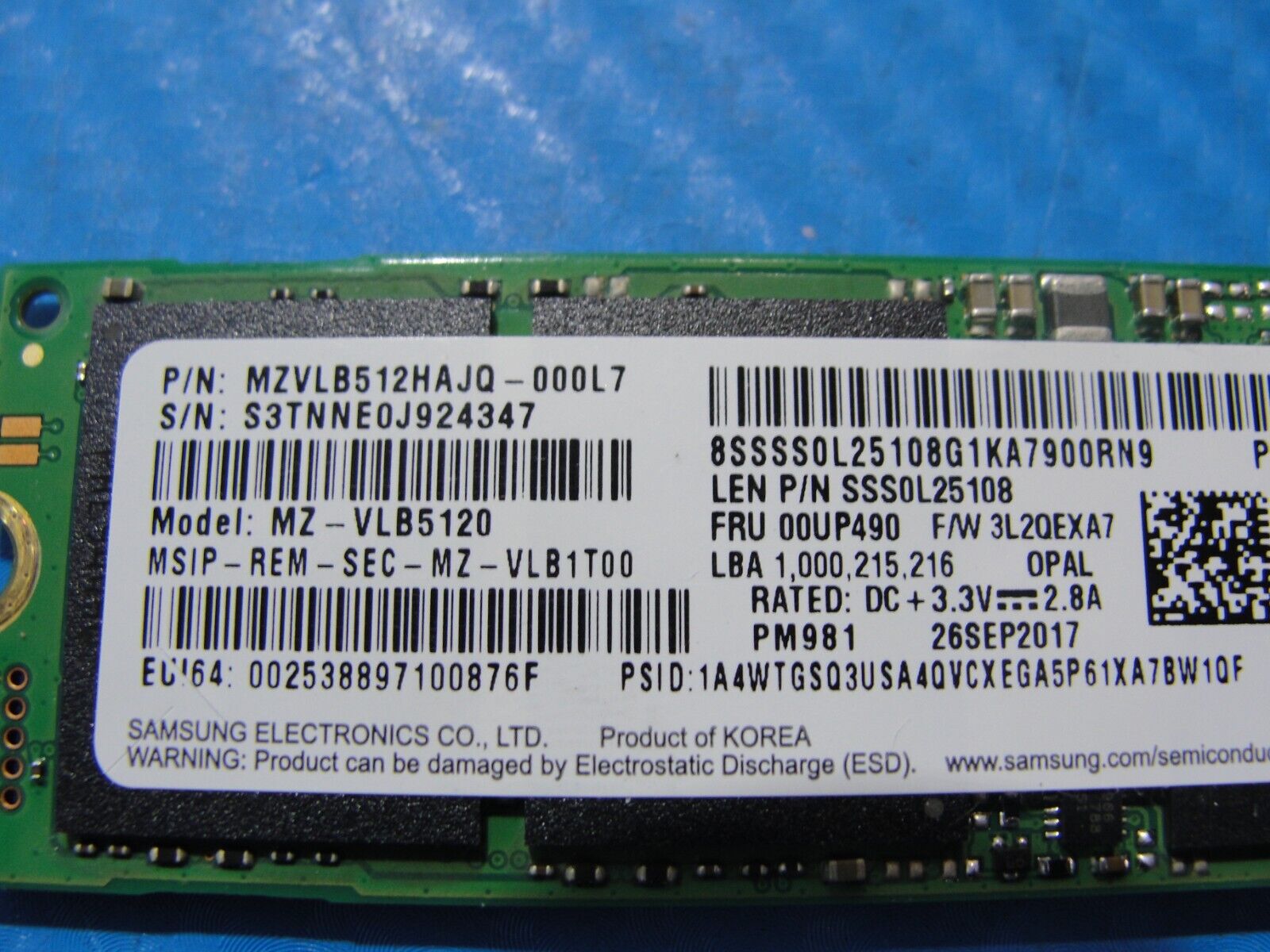 Lenovo T470s Samsung 512GB NVMe M.2 SSD Solid State Drive MZVLB512HAJQ-000L7