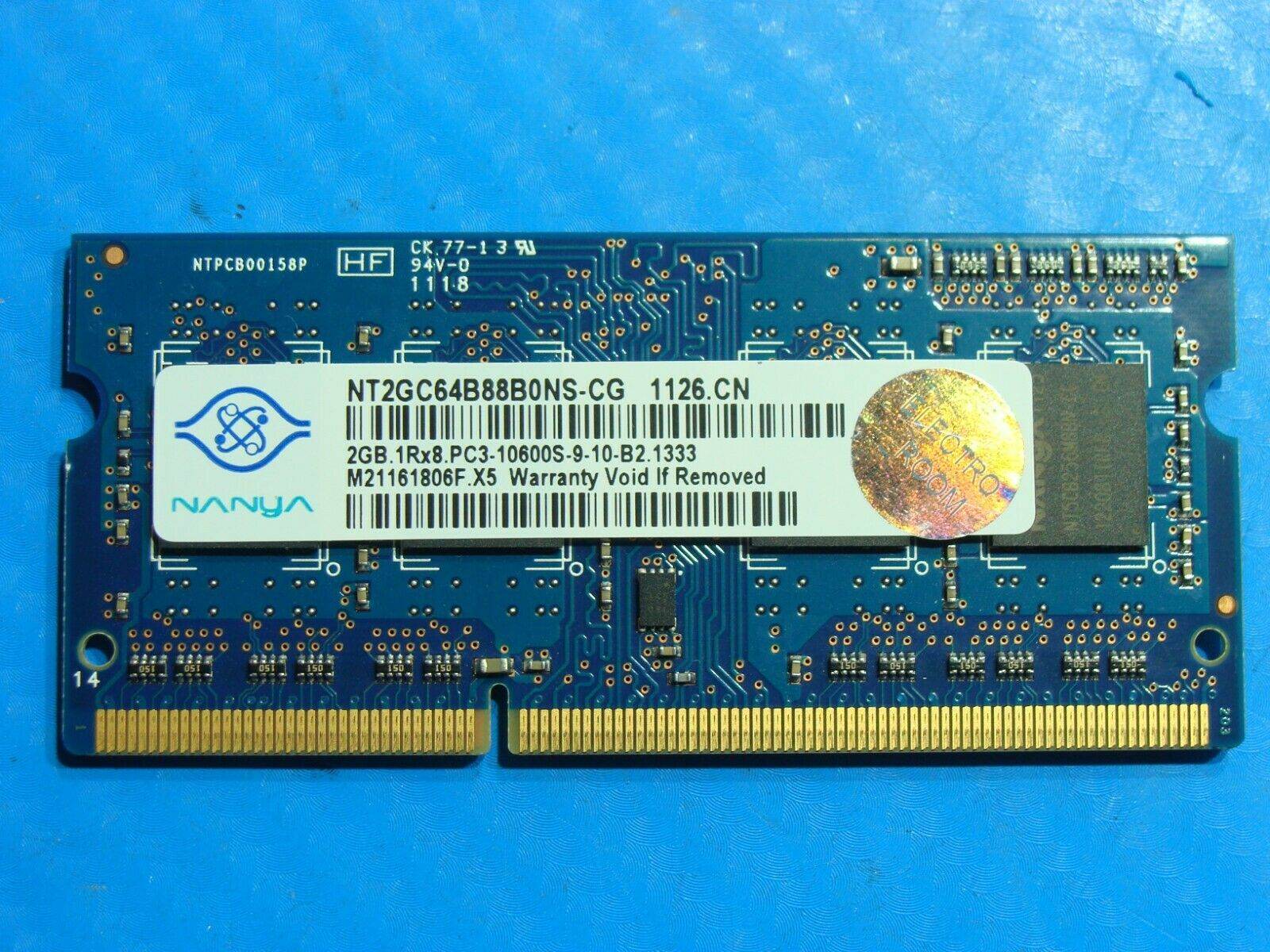 Dell L702X Nanya 2GB 1Rx8 PC3-10600S SO-DIMM Memory RAM NT2GC64B88B0NS-CG - Tested Computer Laptop Parts