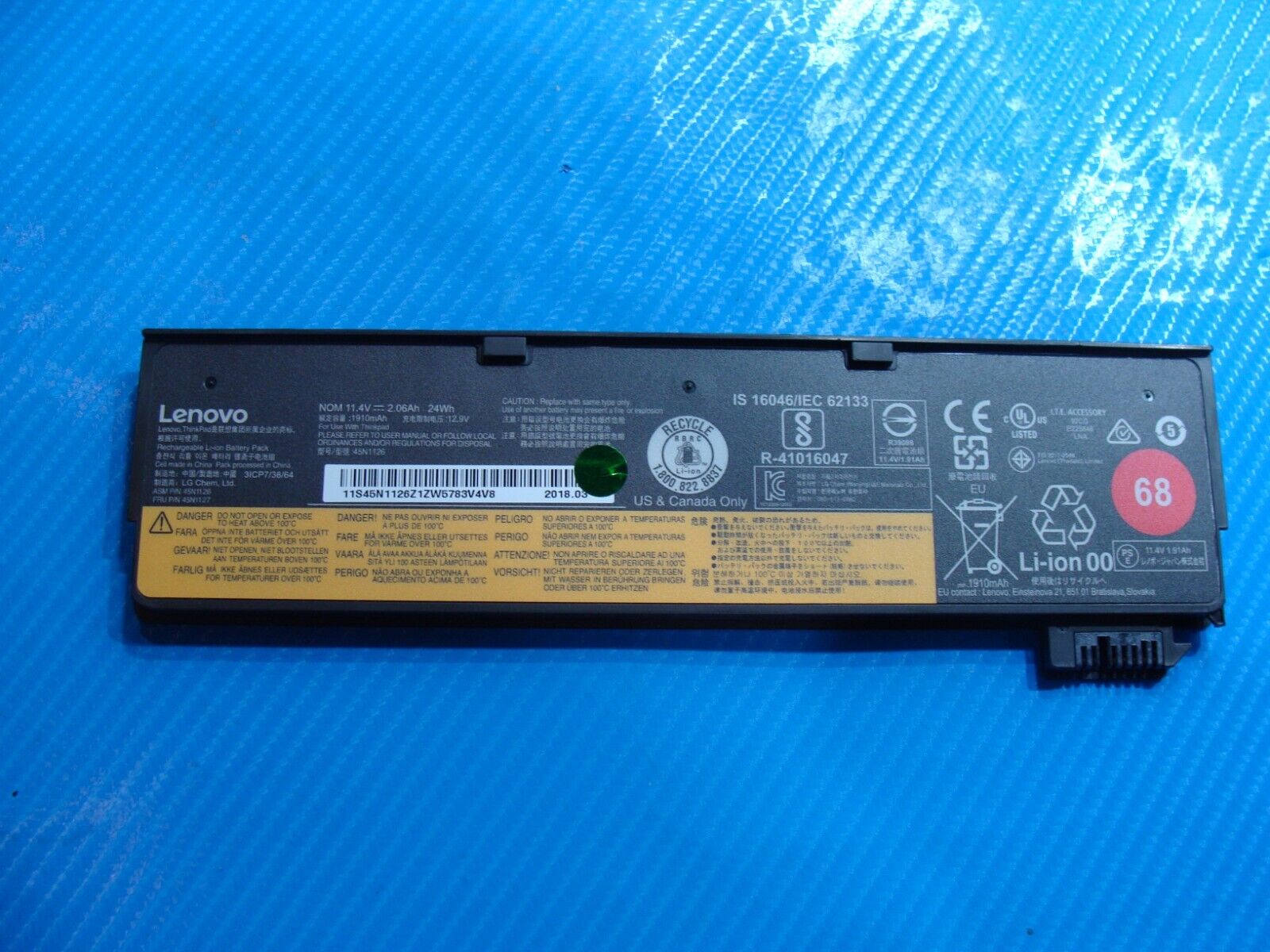 Lenovo Thinkpad 12.5” x270 Genuine Battery 11.4V 24Wh 1910mAh 45N1126 45N1127