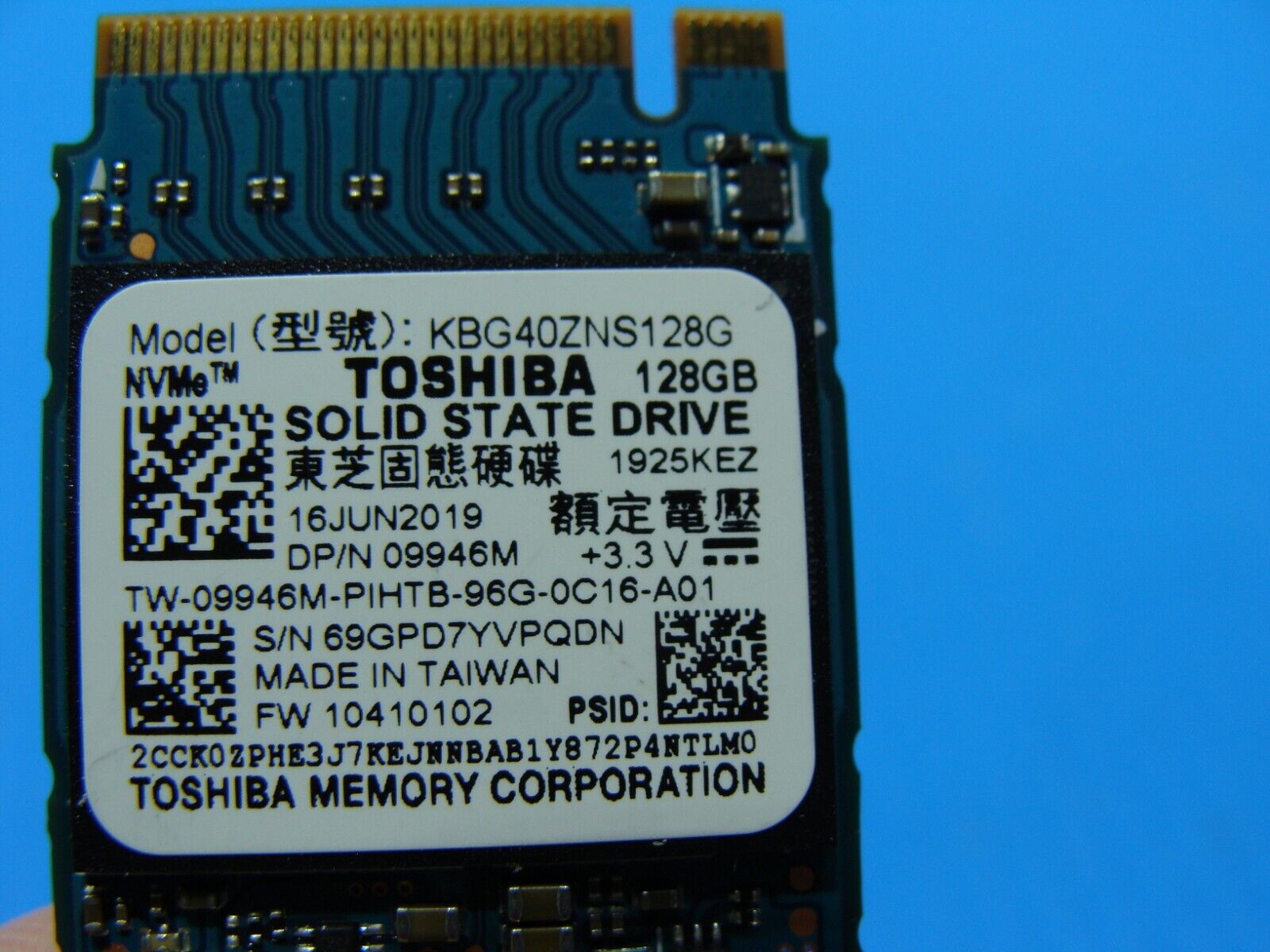 Dell 3583 Toshiba 128GB M.2 NVMe SSD Solid State Drive 9946M KBG40ZNS128G