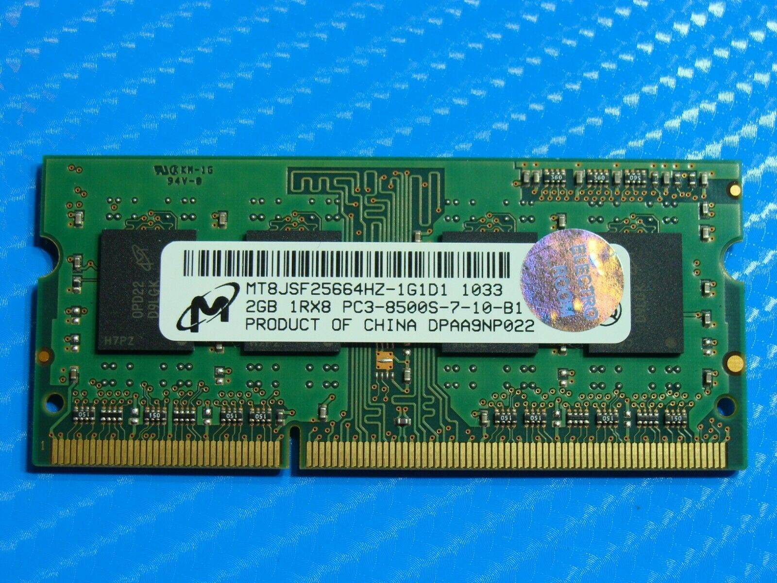 MacBook A1278 Laptop Micron 2GB Memory PC3-8500S-7-10-B1 MT8JSF25664HZ-1G1D1 - Tested Computer Laptop Parts