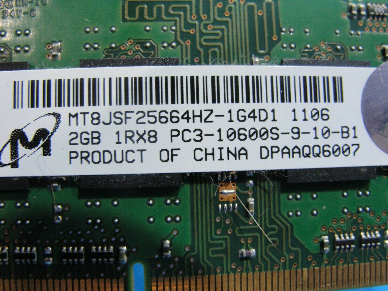 MacBook A1278 SO-DIMM Micron 2GB Memory PC3-10600S-9-10-B1 MT8JSF25664HZ-1G4D1 - Tested Computer Laptop Parts
