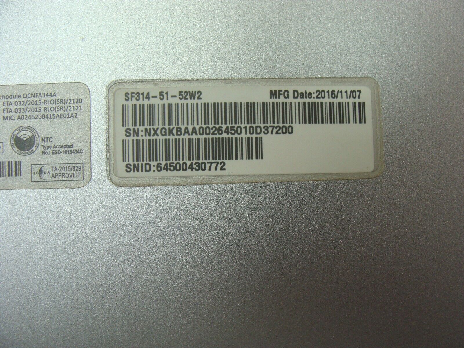 Acer Swift SF314-51-52W2 14 Bottom Case Base Cover 13N1-0QA0801