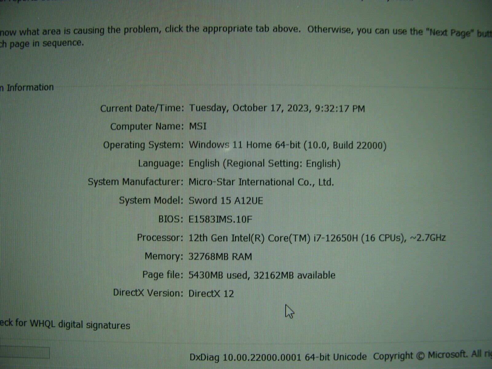 OB Deal MSI Sword 15.6 144hz Gaming PC Intel i7-12650H RTX3060 1TB SSD 32GB RAM