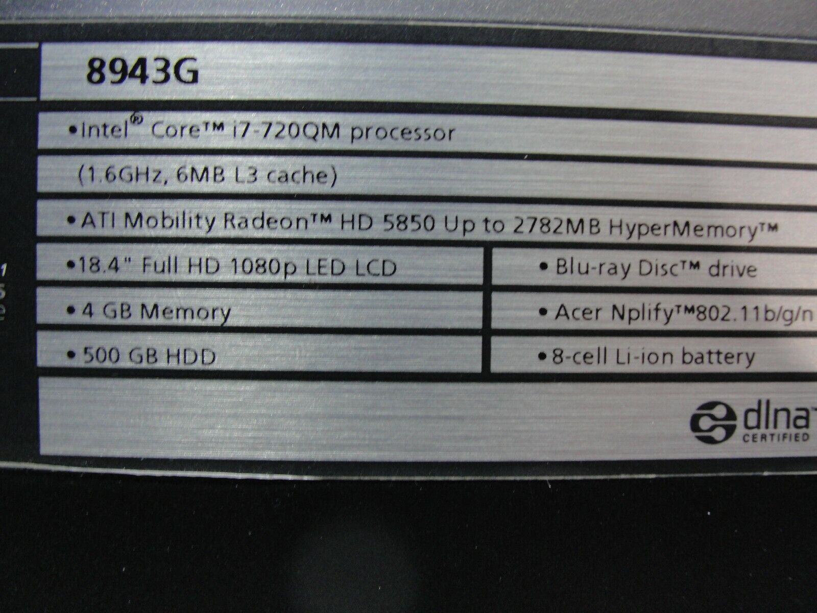 Acer Aspire 8943G-6190 18.4
