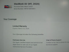 Apple MacBook Air 13" (M1 2020)A2337 8GB 256GB SSD 8CPU/7GPU 28 cycles WRTY 2024