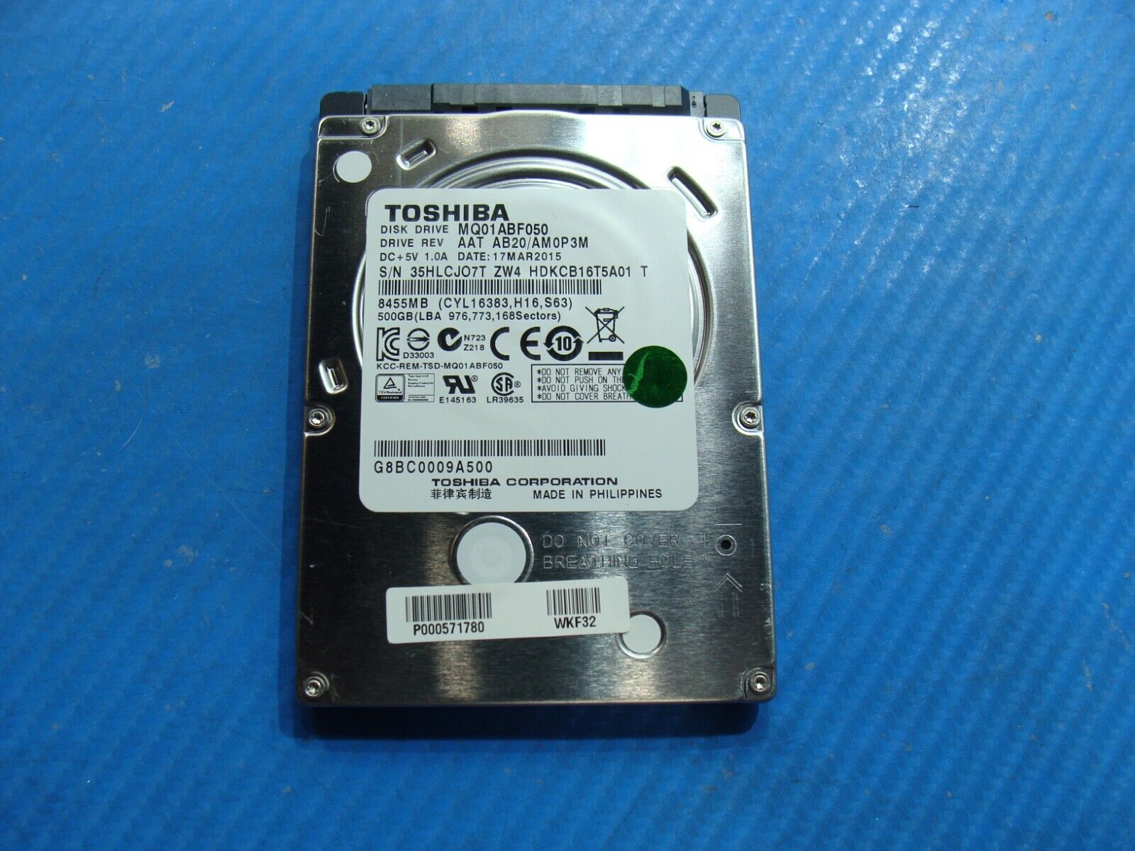 Toshiba L15W-B1208X Toshiba 500GB HDD Hard Drive MQ01ABF050 P000571780