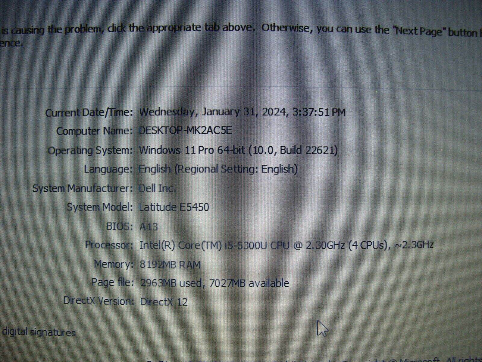 Good Working Dell Latitude E5450 Intel i5-5 Gen 2.30GHz 8GB RAM 128GB SSD - Tested Computer Laptop Parts