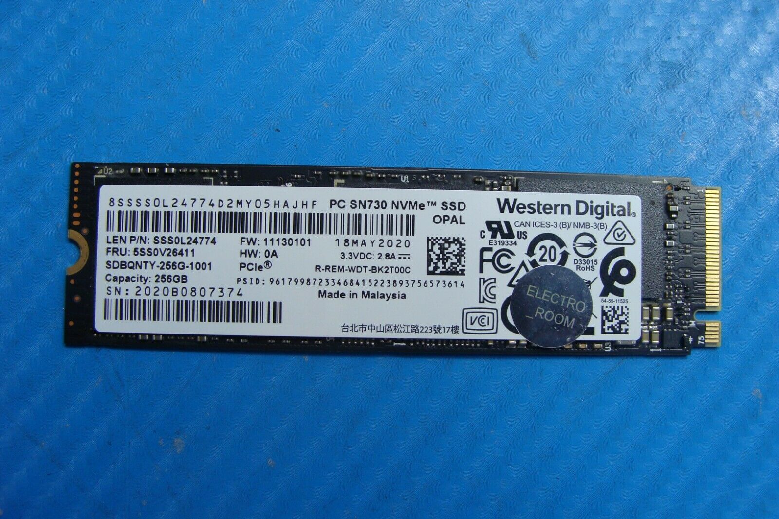 Lenovo X13 Yoga Western Digital 256Gb NVMe M.2 SSD sdbqnty-256g-1001 5ss0v26411 
