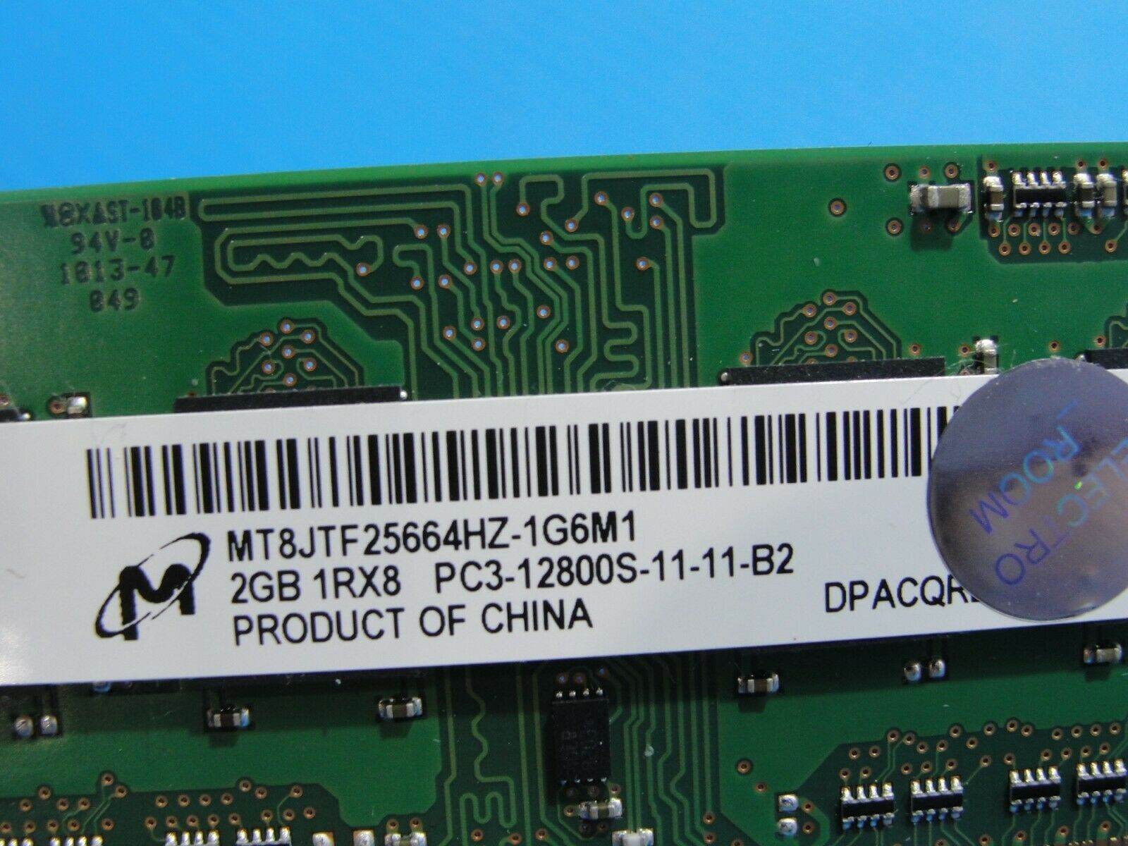 MacBook Pro A1286 Micron SO-DIMM 2GB Memory RAM PC3-12800S MT8JTF25664HZ-1G6M1 - Tested Computer Laptop Parts