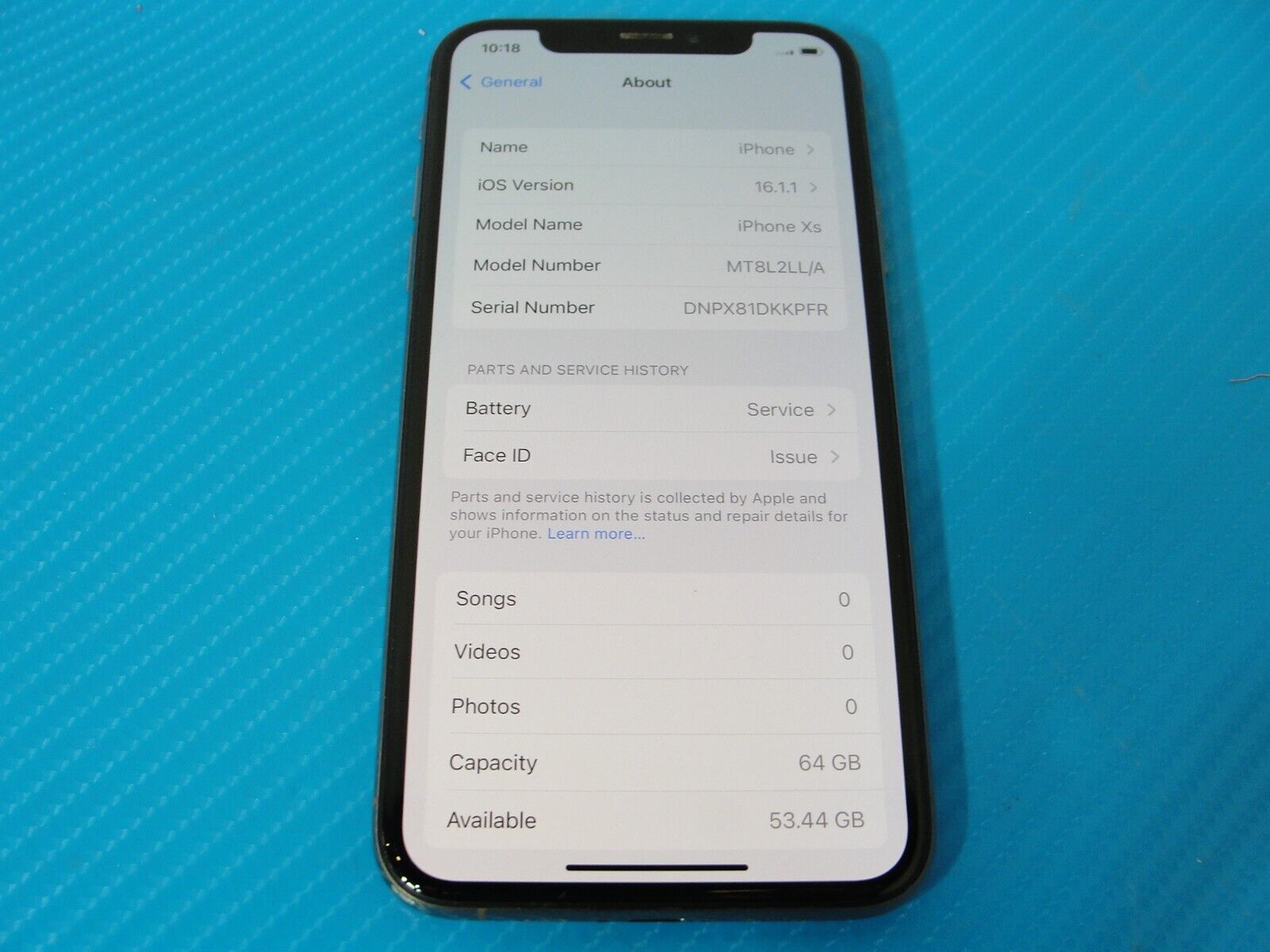 Apple iPhone XS 64 GB - Unlocked - Good - 77% Battery Life /Face ID Issue