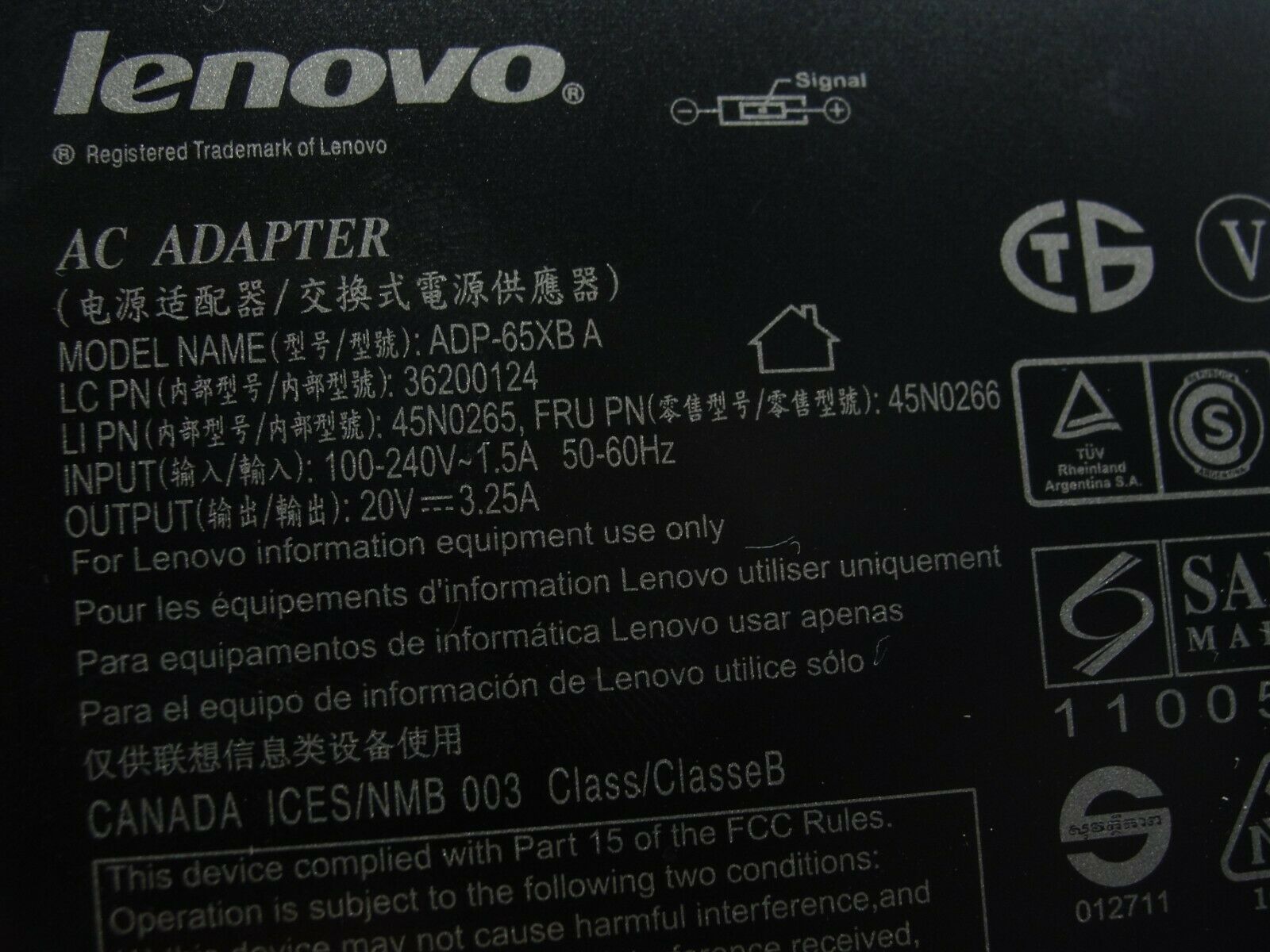 Genuine Lenovo AC Adapter Power Charger 20V 3.25A 65W 45N0265 45N0266 - Laptop Parts - Buy Authentic Computer Parts - Top Seller Ebay
