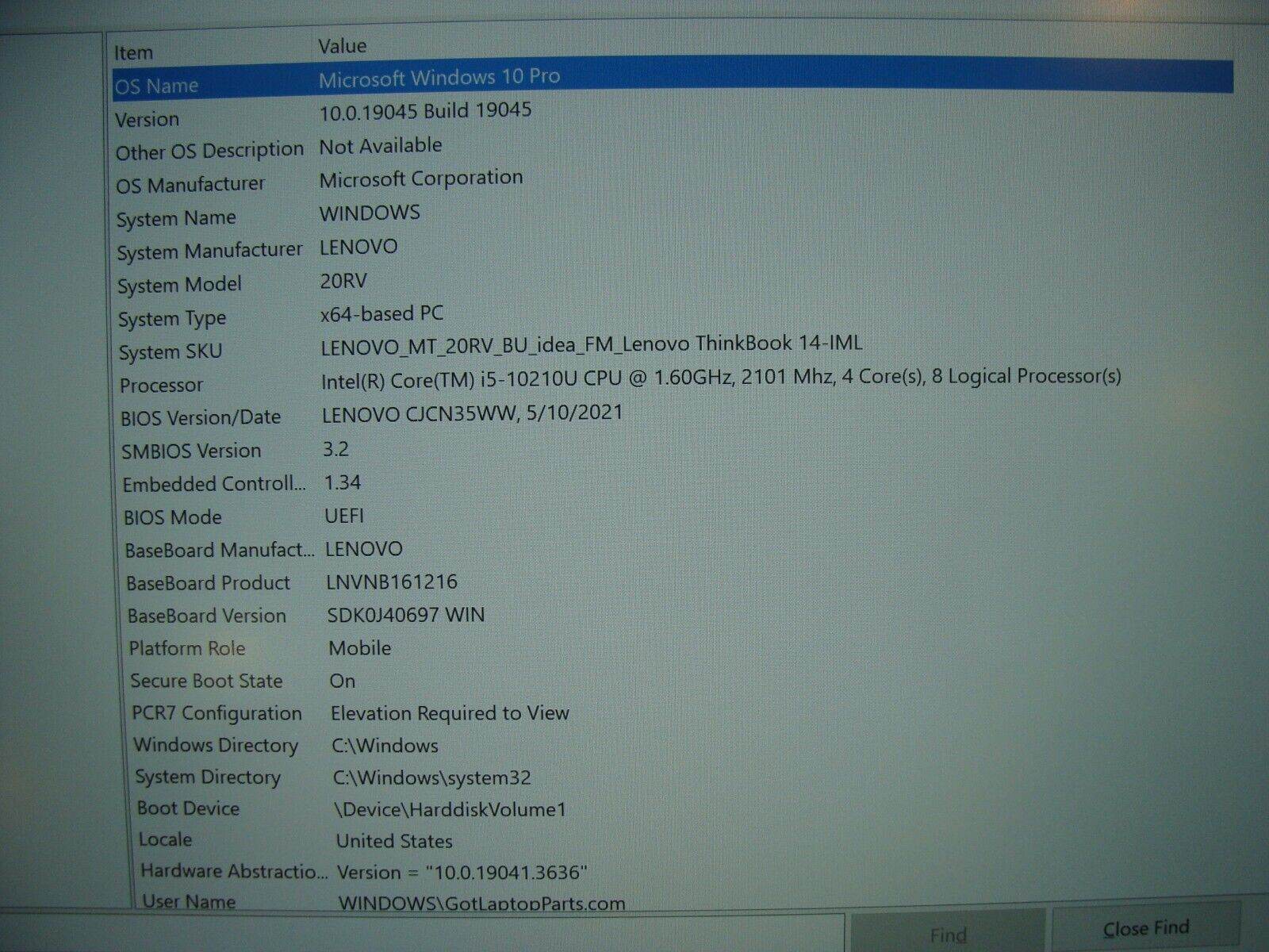 Lenovo ThinkBook 14-IML FHD i5-10210U 1.60GHz 8GB 256GB SSD PWR battery +Charger - Tested Computer Laptop Parts