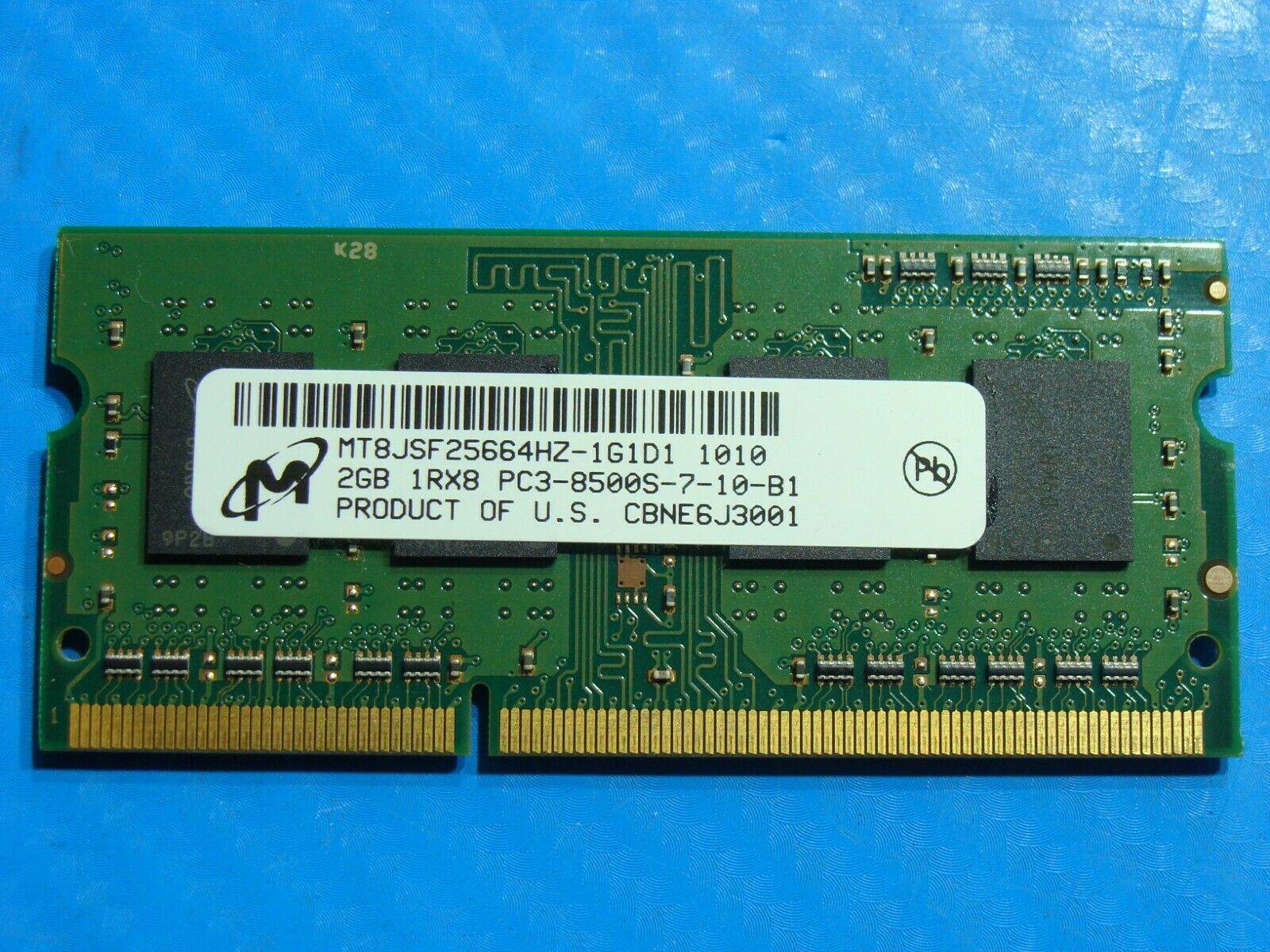 MacBook A1286 Laptop Micron 2GB Memory PC3-8500S-7-10-B1 MT8JSF25664HZ-1G1D1 - Tested Computer Laptop Parts