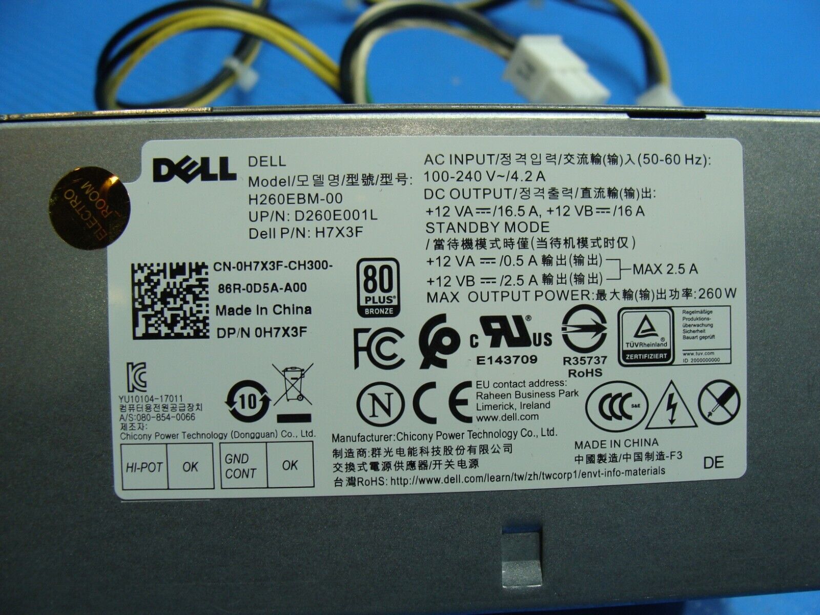 Dell Optiplex 7060 MT Genuine Desktop Power Supply 260W H7X3F H260EBM-00